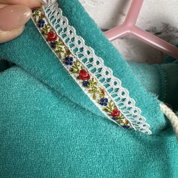 VTG Teddy Bears Girls Sweetheart Sweater Hoodie Lace Floral Trim Teal Sz 24 Mos‎ - Picture 5 of 7